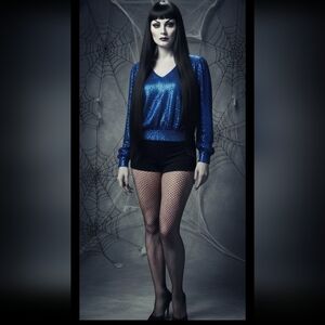 Vintage 80s Shimmery Blue Disco Blouse L